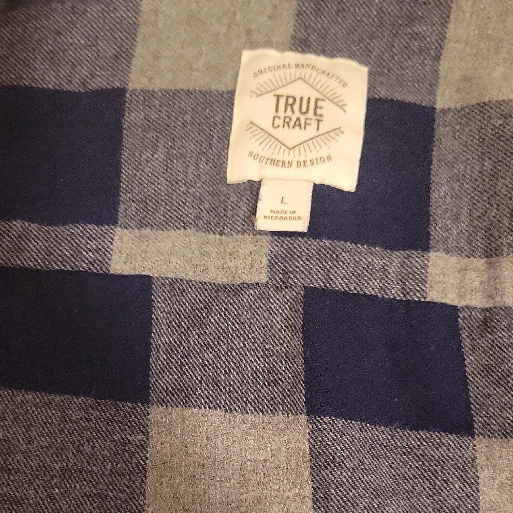 True Craft Navy and Gray Checkered Shirt Button Up